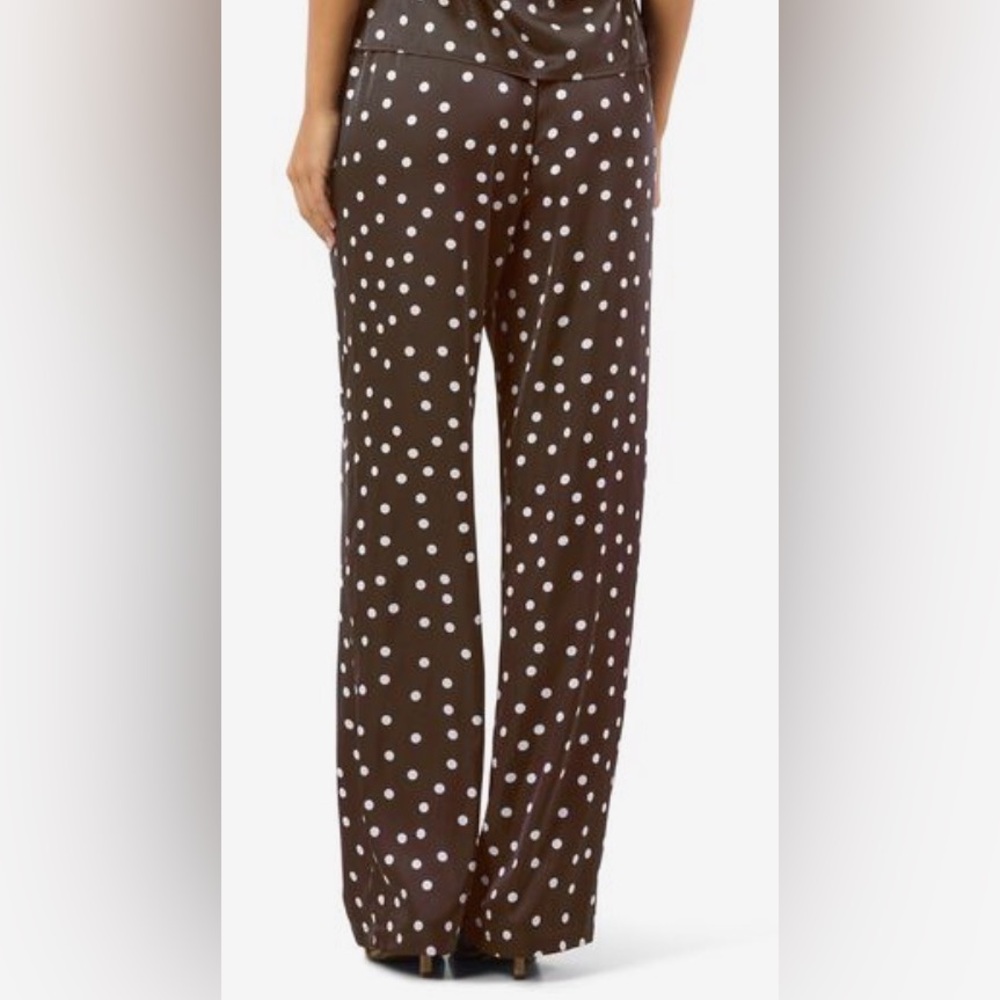 Camila Coelho wide leg polka dot satin pants. Stretchy waist. Brown white M. NWT - Picture 2 of 12